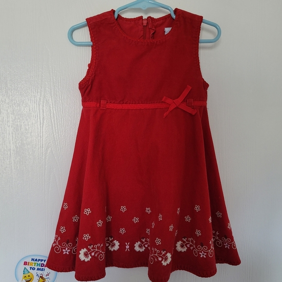 GAP Toddler girls 2T Red Floral Embroidered Corduroy Jumper Dress A-line - Picture 1 of 10
